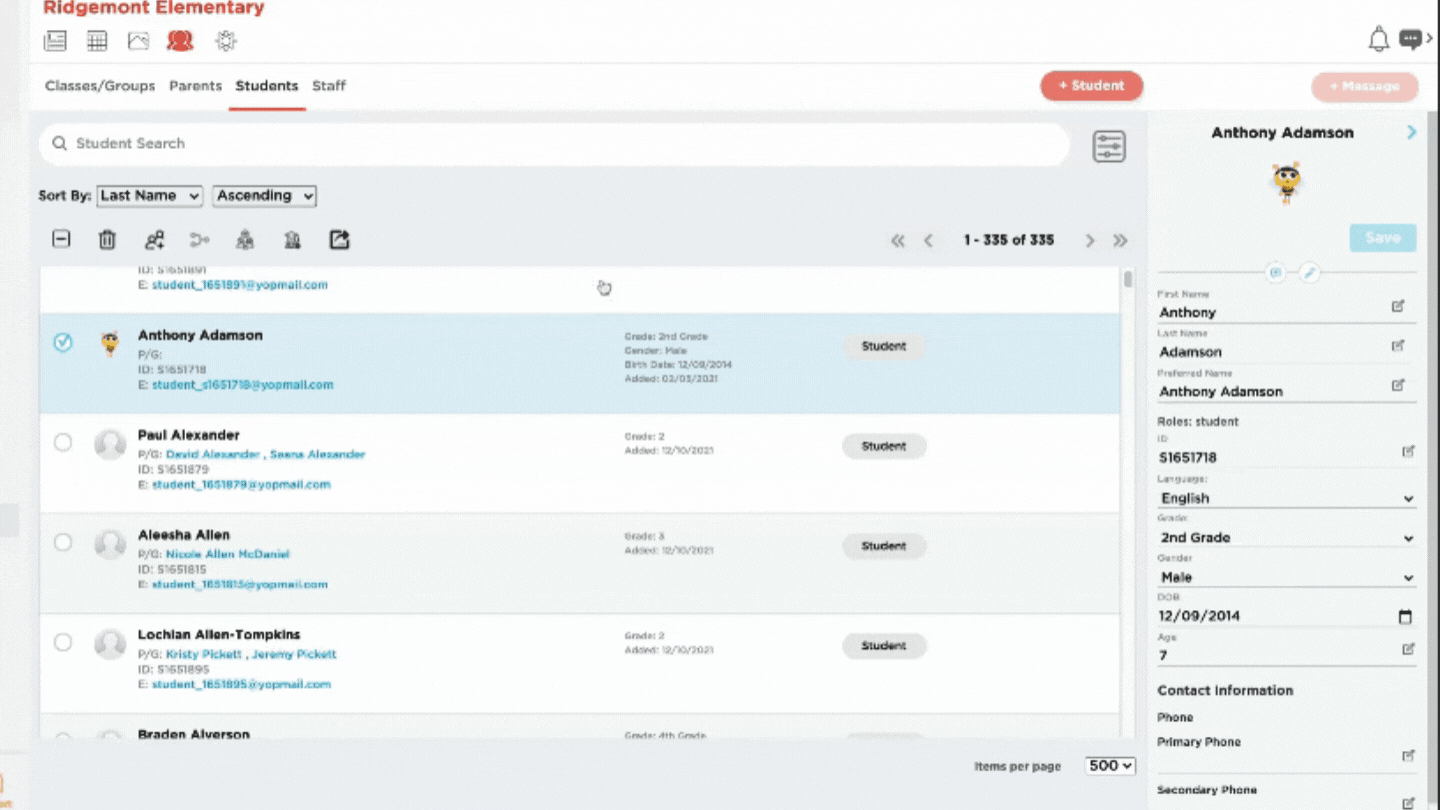 Member List Management Clips - Add Student