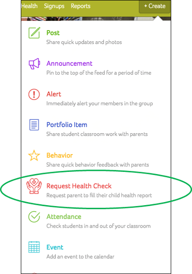 Health Checks in Create Menu